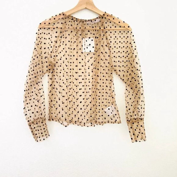 NWT Adika Sheer Long Sleeve Polka Dots Top Small - Picture 3 of 6
